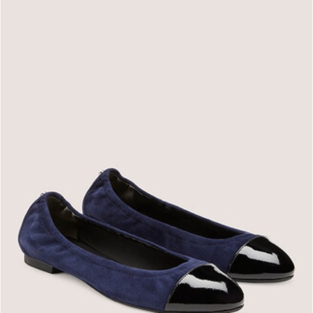 Stuart Weitzman Blue and Black Flats with Suede and Patent Leather